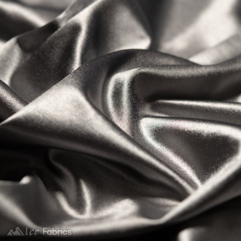 Casino 4 Way Stretch Satin Fabric Shiny Dark Grey Silky SpandexICE FABRICSICE FABRICS1 Yard Dark GreyBy The Yard (60" Wide)Thick and HeavyCasino Shiny Dark Grey Spandex 4 Way Stretch Satin Fabric ICE FABRICS