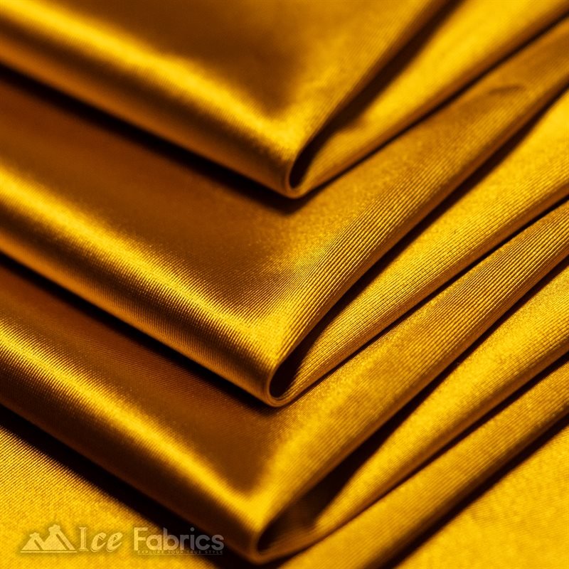 Casino 4 Way Stretch Satin Fabric Shiny Gold Silky SpandexICE FABRICSICE FABRICS1 Yard GoldBy The Yard (60" Wide)Thick and HeavyCasino Shiny Gold Spandex 4 Way Stretch Satin Fabric ICE FABRICS