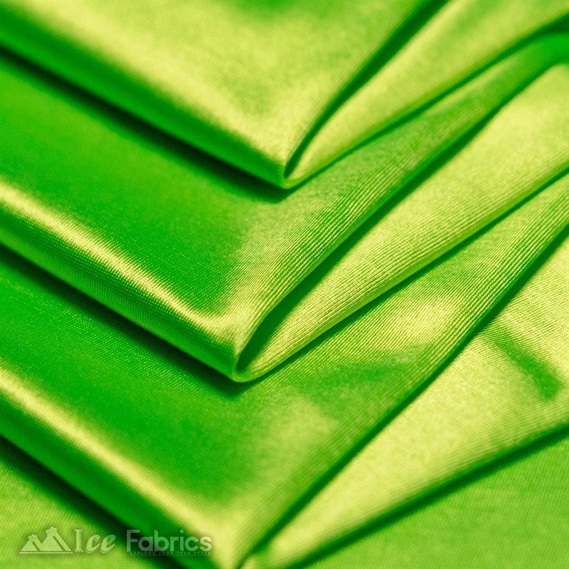 Casino 4 Way Stretch Satin Fabric Shiny Neon Lime Green Silky SpandexICE FABRICSICE FABRICS1 Yard Neon Lime GreenBy The Yard (60" Wide)Thick and HeavyCasino Shiny Neon Lime Green Spandex 4 Way Stretch Satin Fabric ICE FABRICS