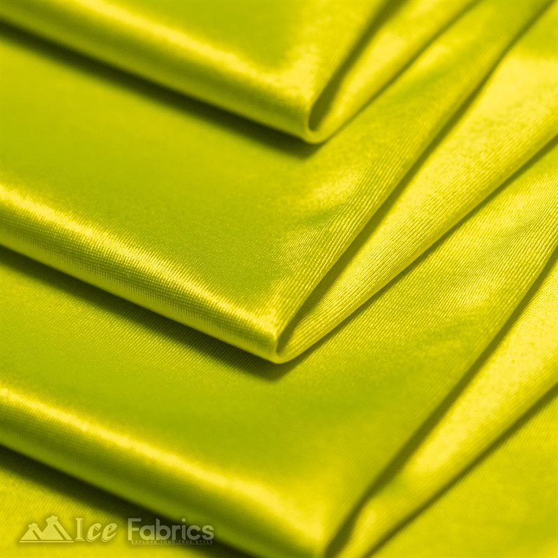 Casino 4 Way Stretch Satin Fabric Shiny Neon Yellow Silky SpandexICE FABRICSICE FABRICS1 Yard Neon YellowBy The Yard (60" Wide)Thick and HeavyCasino Shiny Neon Yellow Spandex 4 Way Stretch Satin Fabric ICE FABRICS