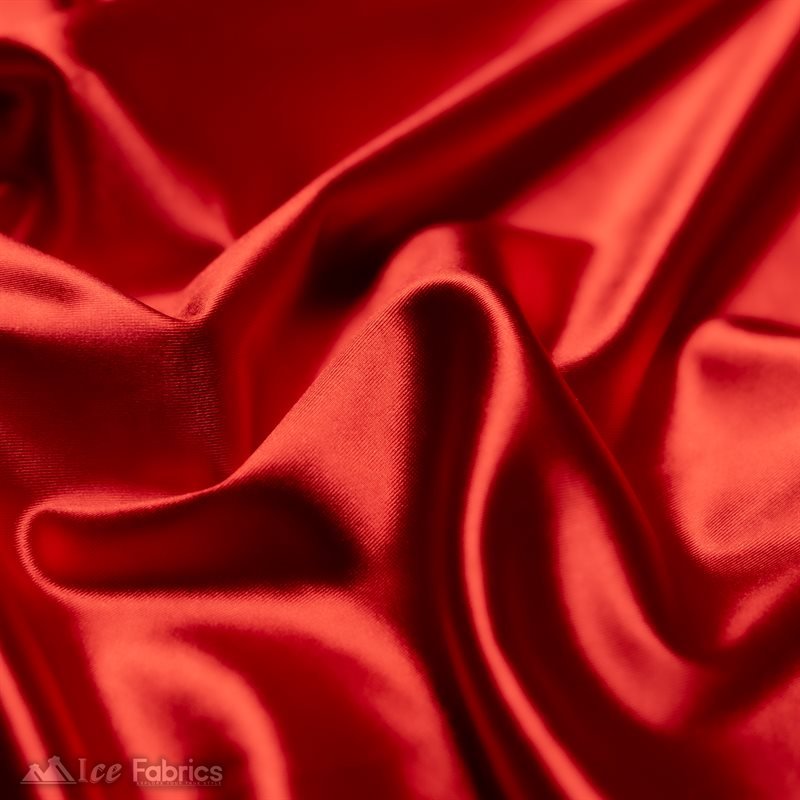 Casino 4 Way Stretch Satin Fabric Shiny Red Silky SpandexICE FABRICSICE FABRICS1 Yard RedBy The Yard (60" Wide)Thick and HeavyCasino Shiny Red Spandex 4 Way Stretch Satin Fabric ICE FABRICS