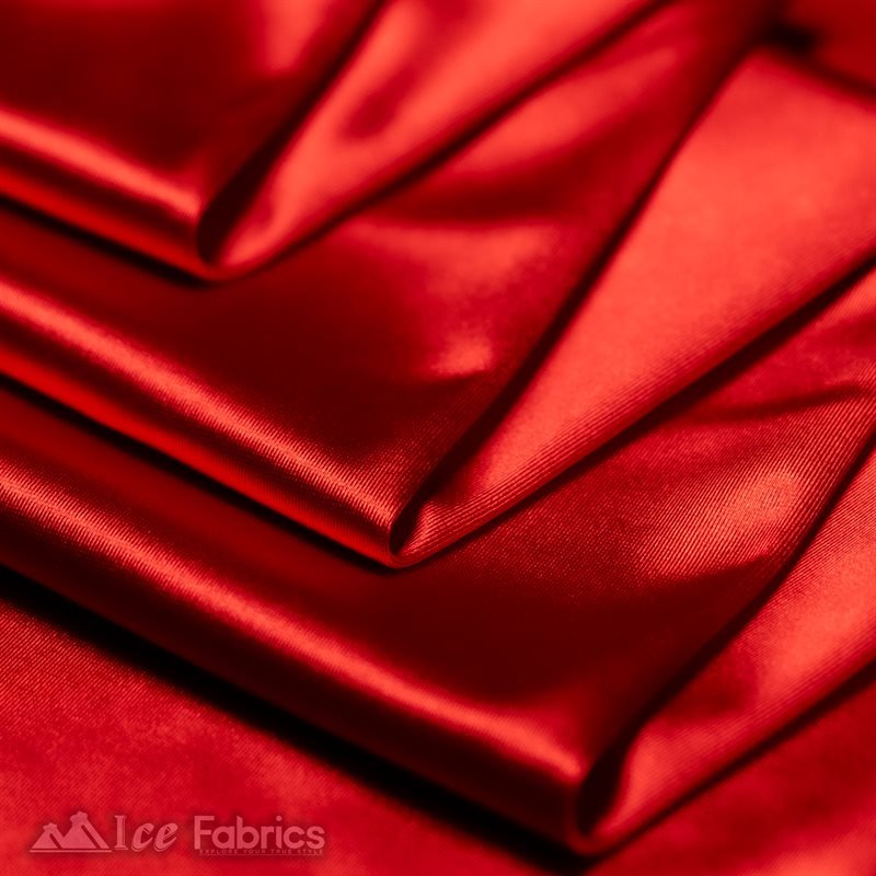 Casino 4 Way Stretch Satin Fabric Shiny Red Silky SpandexICE FABRICSICE FABRICS1 Yard RedBy The Yard (60" Wide)Thick and HeavyCasino Shiny Red Spandex 4 Way Stretch Satin Fabric ICE FABRICS