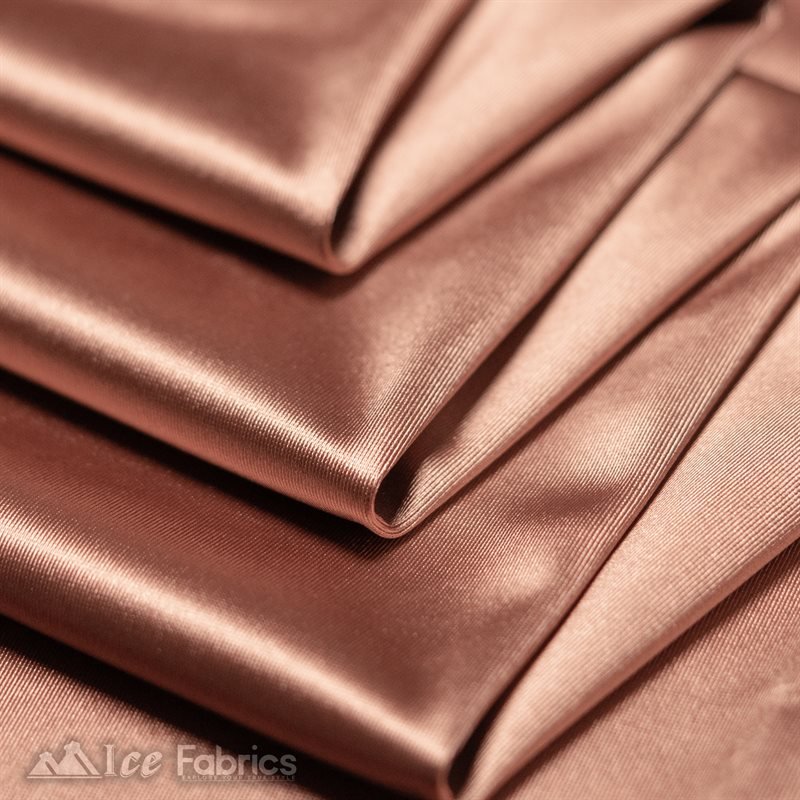 Casino 4 Way Stretch Satin Fabric Shiny Rose Gold Silky SpandexICE FABRICSICE FABRICS1 Yard Rose GoldBy The Yard (60" Wide)Thick and HeavyCasino Shiny Rose Gold Spandex 4 Way Stretch Satin Fabric ICE FABRICS