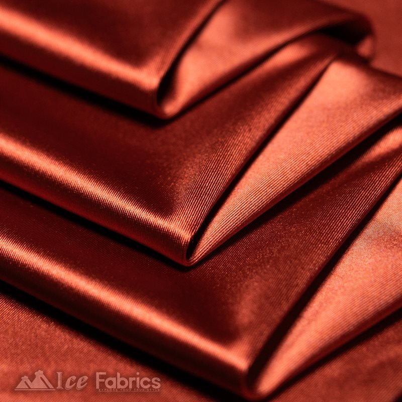 Casino 4 Way Stretch Satin Fabric Shiny Rust Silky SpandexICE FABRICSICE FABRICS1 Yard RustBy The Yard (60" Wide)Thick and HeavyCasino Shiny Rust Spandex 4 Way Stretch Satin Fabric ICE FABRICS