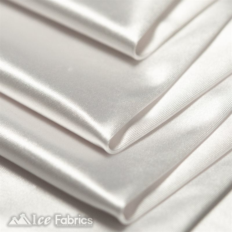 Casino 4 Way Stretch Satin Fabric Shiny White Silky SpandexICE FABRICSICE FABRICS1 Yard WhiteBy The Yard (60" Wide)Thick and HeavyCasino Shiny White Spandex 4 Way Stretch Satin Fabric ICE FABRICS