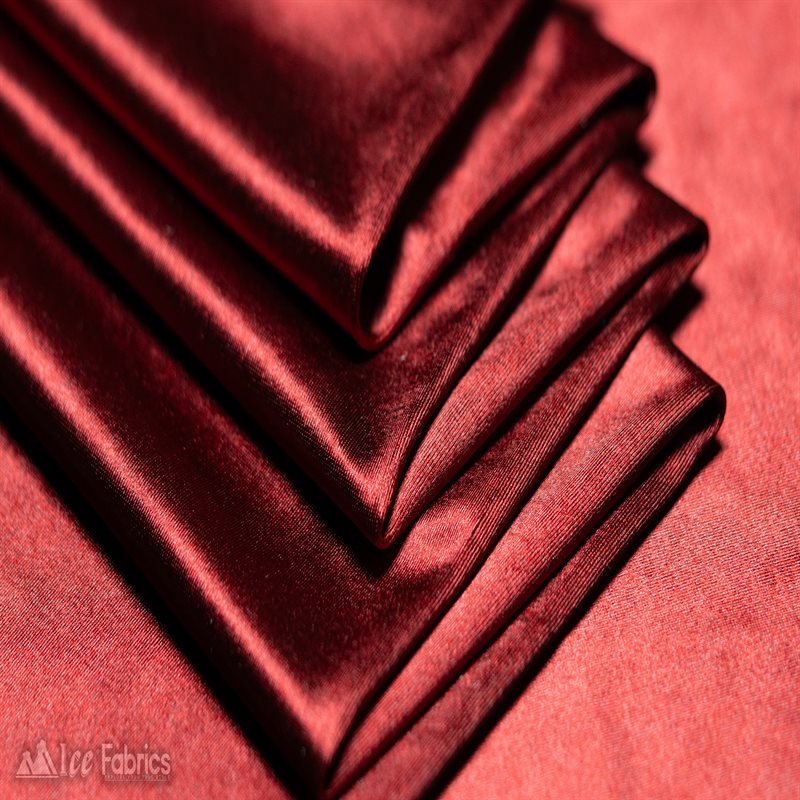 Casino Shiny Burgundy Spandex 4 Way Stretch Satin FabricICE FABRICSICE FABRICS1 Yard BurgundyBy The Yard (60" Wide)Thick and HeavyCasino Shiny Burgundy Spandex 4 Way Stretch Satin Fabric ICE FABRICS