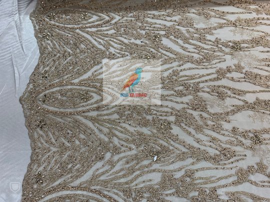 Champagne Eden Floral Embroidered Handmade Beaded FabricICEFABRICICE FABRICSChampagneBy The YardChampagne Eden Floral Embroidered Handmade Beaded Fabric ICEFABRIC