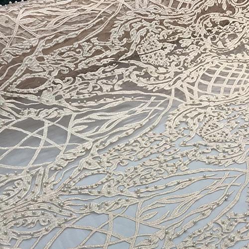 Champagne Mini Flowers Floral Beaded Mesh Lace Fabric By The YardICEFABRICICE FABRICSChampagne Mini Flowers Floral Beaded Mesh Lace Fabric By The Yard ICEFABRIC