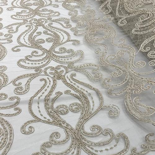Floral Embroidered Hand Beaded Mesh Lace Fabric - IceFabrics