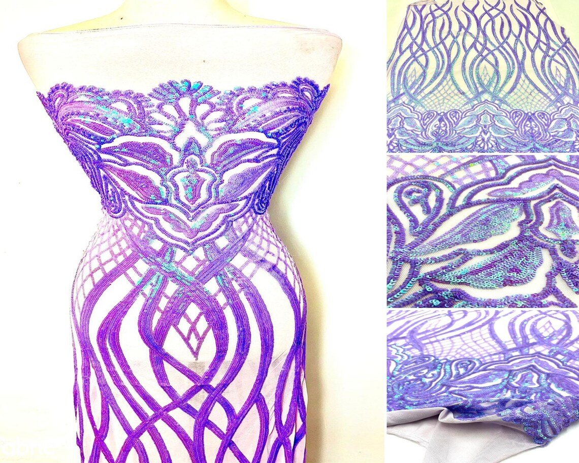 Charlotte Stretch Sequin Fabric | Embroidery Lace On MeshICE FABRICSICE FABRICSLavenderBy The Yard (58" Wide)Charlotte Stretch Sequin Fabric | Embroidery Lace On Mesh ICE FABRICS Lavender