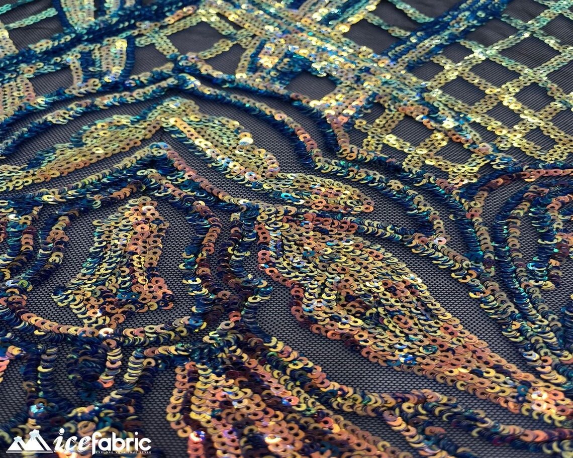 Charlotte Stretch Sequin Fabric | Embroidery Lace On MeshICE FABRICSICE FABRICSPurple OrangeBy The Yard (58" Wide)Charlotte Stretch Sequin Fabric | Embroidery Lace On Mesh ICE FABRICS Purple Orange