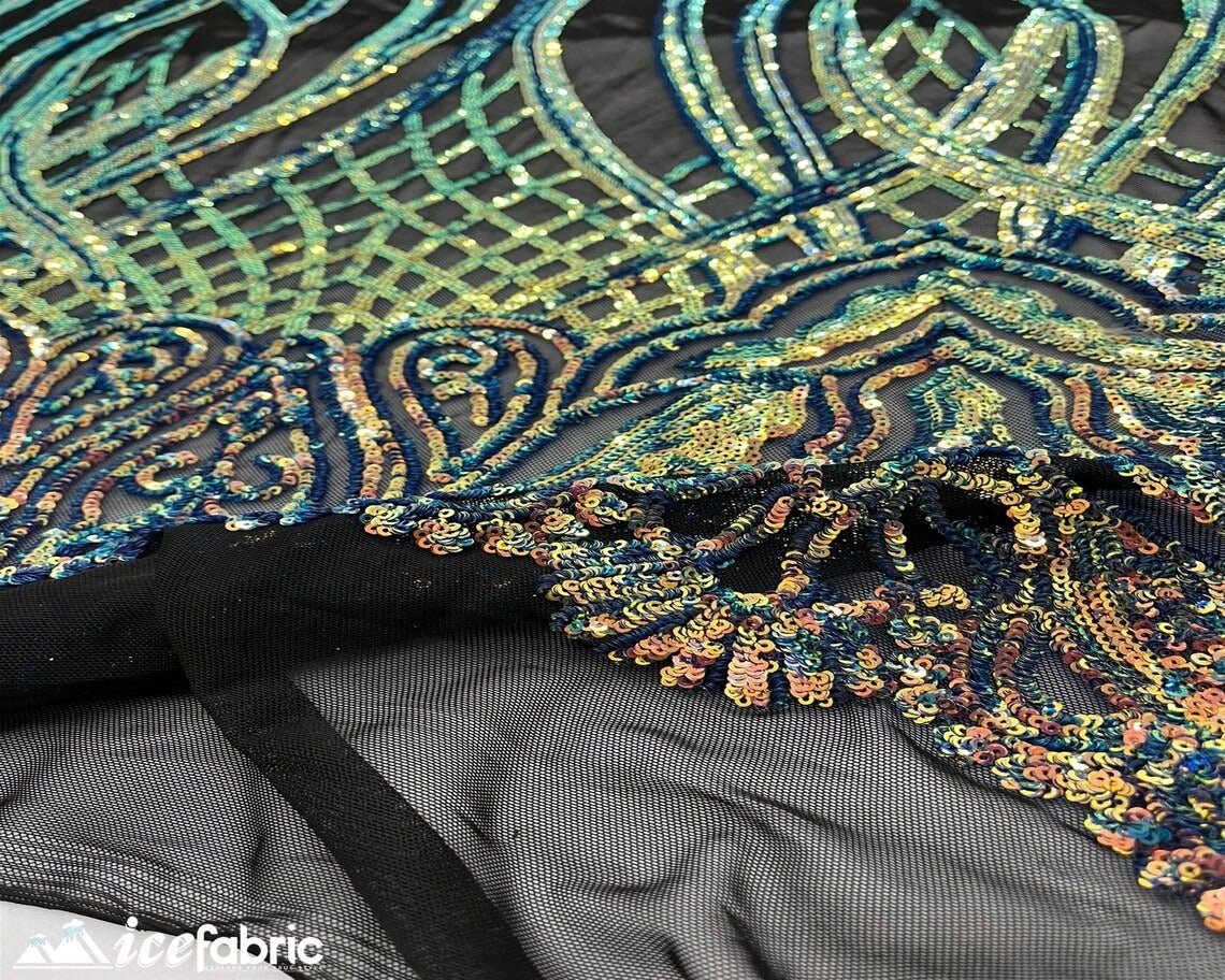 Charlotte Stretch Sequin Fabric | Embroidery Lace On MeshICE FABRICSICE FABRICSPurple OrangeBy The Yard (58" Wide)Charlotte Stretch Sequin Fabric | Embroidery Lace On Mesh ICE FABRICS Purple Orange