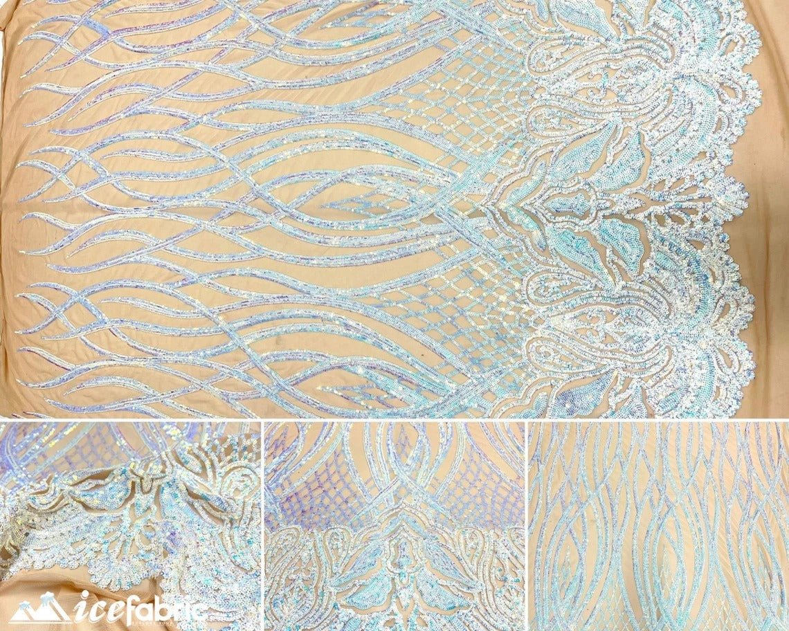 Charlotte Stretch Sequin Fabric | Embroidery Lace On MeshICE FABRICSICE FABRICSBaby BlueBy The Yard (58" Wide)Charlotte Stretch Sequin Fabric | Embroidery Lace On Mesh ICE FABRICS Baby Blue
