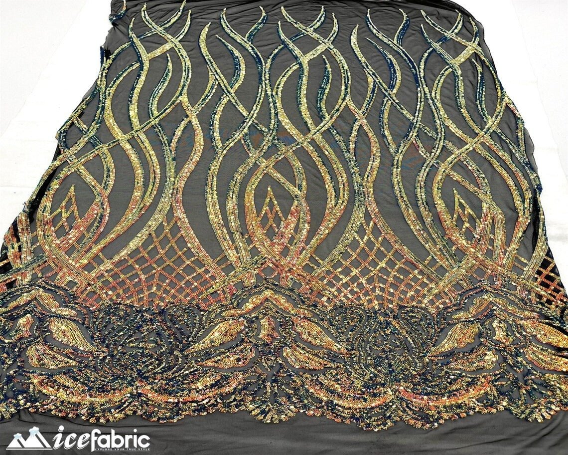 Charlotte Stretch Sequin Fabric | Embroidery Lace On MeshICE FABRICSICE FABRICSPurple OrangeBy The Yard (58" Wide)Charlotte Stretch Sequin Fabric | Embroidery Lace On Mesh ICE FABRICS Purple Orange