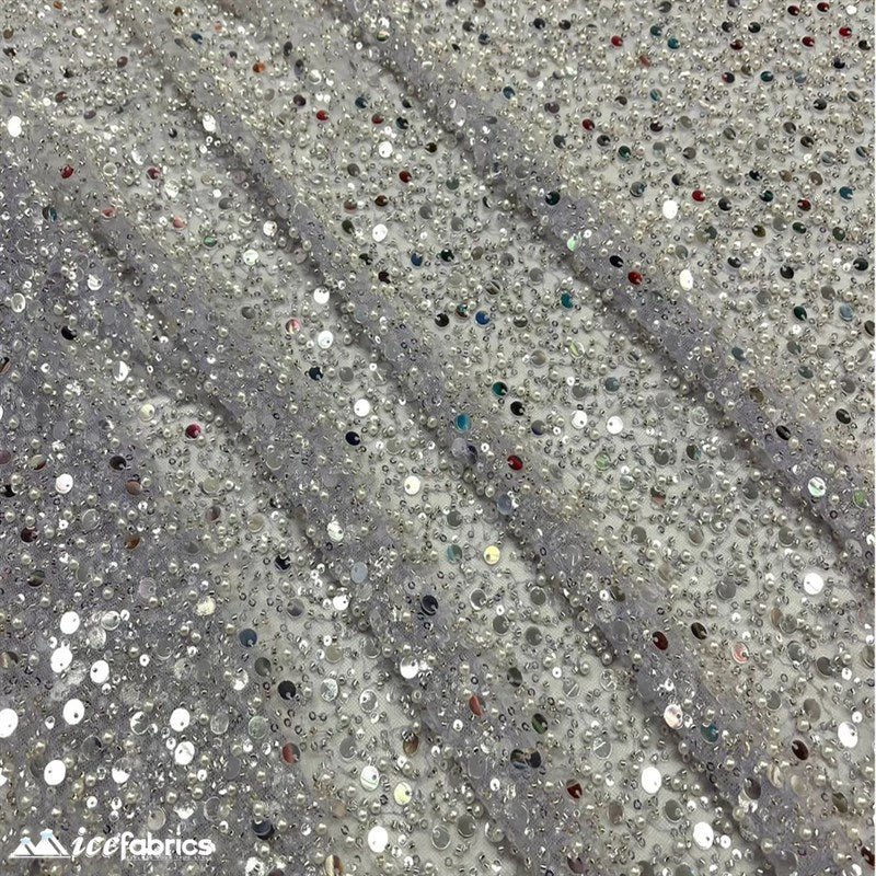 Classic All Over Beaded Sequin Bridal Fabric / HandmadeICE FABRICSICE FABRICSBy The Yard (58" Wide)SilverClassic All Over Beaded Sequin Bridal Fabric / Handmade ICE FABRICS Silver