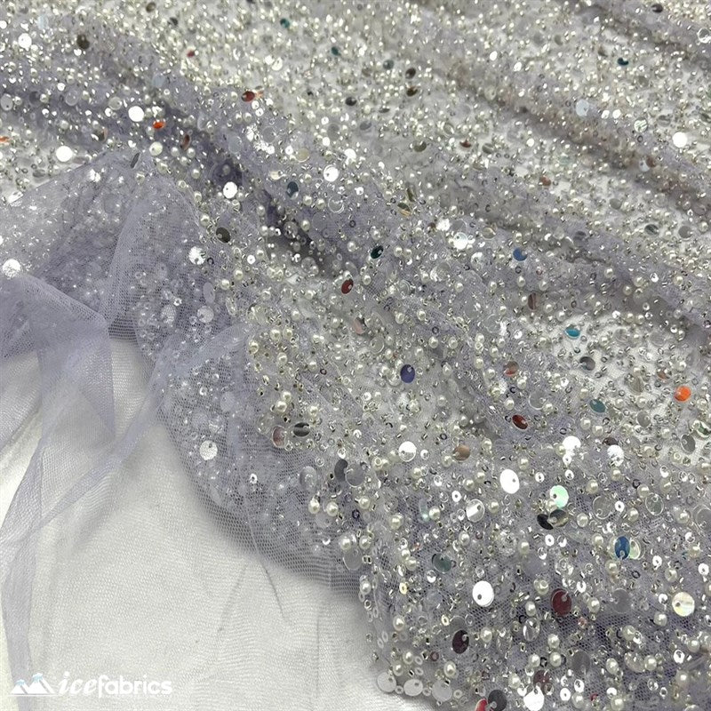 Classic All Over Beaded Sequin Bridal Fabric / HandmadeICE FABRICSICE FABRICSBy The Yard (58" Wide)SilverClassic All Over Beaded Sequin Bridal Fabric / Handmade ICE FABRICS Silver