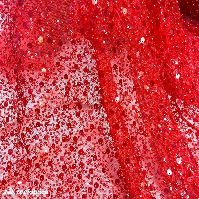 Classic All Over Beaded Sequin Bridal Fabric / HandmadeICE FABRICSICE FABRICSBy The Yard (58" Wide)Red Sequin on RedClassic All Over Beaded Sequin Bridal Fabric / Handmade ICE FABRICS Red Sequin on Red