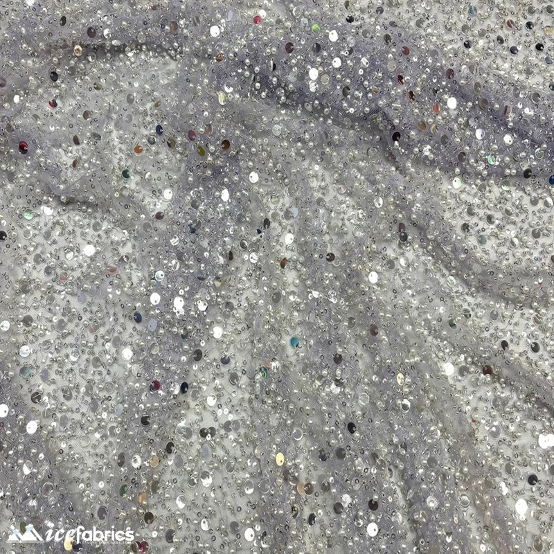 Classic All Over Beaded Sequin Bridal Fabric / HandmadeICE FABRICSICE FABRICSBy The Yard (58" Wide)SilverClassic All Over Beaded Sequin Bridal Fabric / Handmade ICE FABRICS Silver