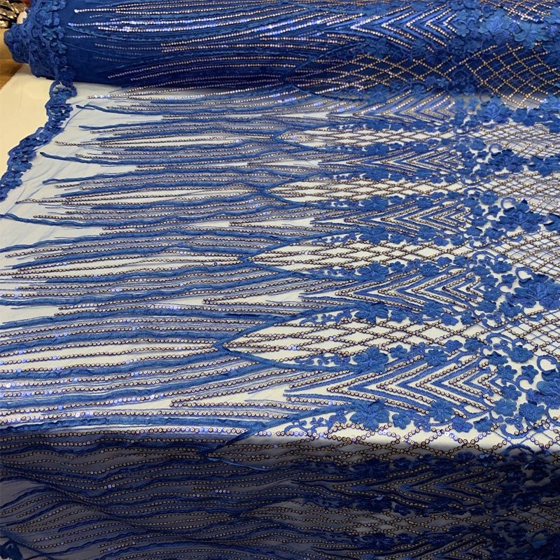 Corded 3D Flowers/Floral Mesh Lace Sequins Fabric By The Yard For Gowns, Skirts, Prom DressesICEFABRICICE FABRICSRoyal BlueCorded 3D Flowers/Floral Mesh Lace Sequins Fabric By The Yard For Gowns, Skirts, Prom Dresses ICEFABRIC Royal Blue