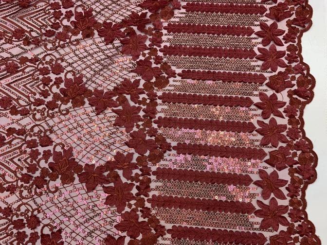 Corded 3D Flowers/Floral Mesh Lace Sequins Fabric By The Yard For Gowns, Skirts, Prom DressesICEFABRICICE FABRICSBurgundyCorded 3D Flowers/Floral Mesh Lace Sequins Fabric By The Yard For Gowns, Skirts, Prom Dresses ICEFABRIC Burgundy