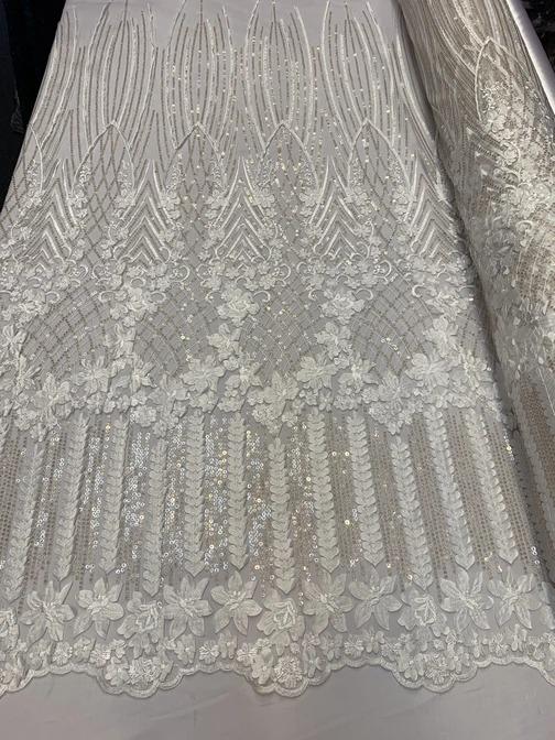 Corded 3D Flowers/Floral Mesh Lace Sequins Fabric By The Yard For Gowns, Skirts, Prom DressesICEFABRICICE FABRICSIvoryCorded 3D Flowers/Floral Mesh Lace Sequins Fabric By The Yard For Gowns, Skirts, Prom Dresses ICEFABRIC Ivory