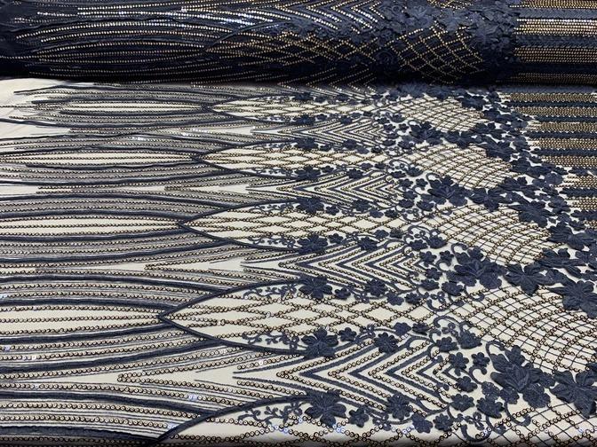 Corded 3D Flowers/Floral Mesh Lace Sequins Fabric By The Yard For Gowns, Skirts, Prom DressesICEFABRICICE FABRICSNavy BlueCorded 3D Flowers/Floral Mesh Lace Sequins Fabric By The Yard For Gowns, Skirts, Prom Dresses ICEFABRIC Navy Blue