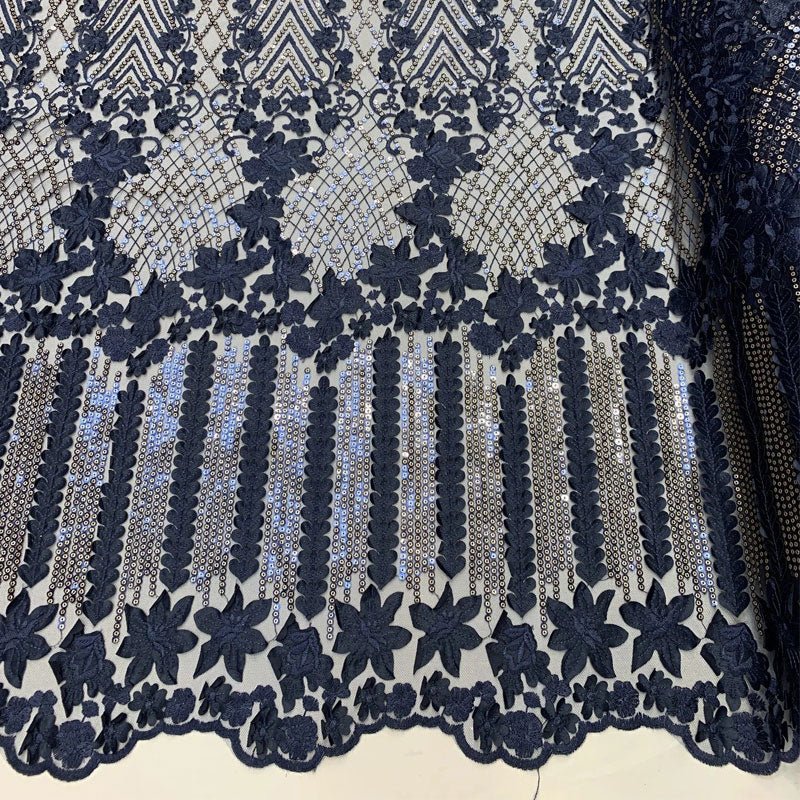 Corded 3D Flowers/Floral Mesh Lace Sequins Fabric By The Yard For Gowns, Skirts, Prom DressesICEFABRICICE FABRICSNavy BlueCorded 3D Flowers/Floral Mesh Lace Sequins Fabric By The Yard For Gowns, Skirts, Prom Dresses ICEFABRIC Navy Blue