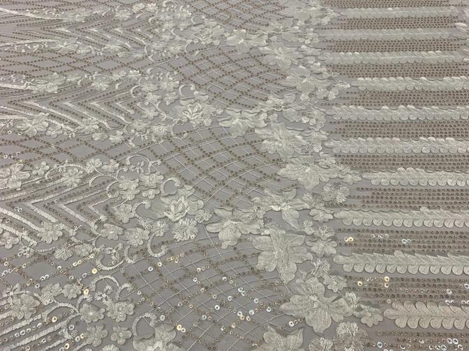 Corded 3D Flowers/Floral Mesh Lace Sequins Fabric By The Yard For Gowns, Skirts, Prom DressesICEFABRICICE FABRICSIvoryCorded 3D Flowers/Floral Mesh Lace Sequins Fabric By The Yard For Gowns, Skirts, Prom Dresses ICEFABRIC Ivory