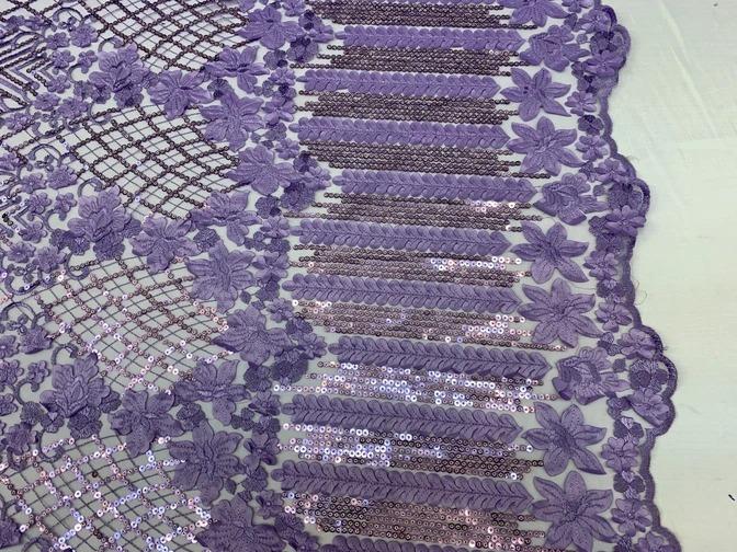 Corded 3D Flowers/Floral Mesh Lace Sequins Fabric By The Yard For Gowns, Skirts, Prom DressesICEFABRICICE FABRICSLavenderCorded 3D Flowers/Floral Mesh Lace Sequins Fabric By The Yard For Gowns, Skirts, Prom Dresses ICEFABRIC Lavender