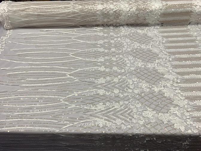 Corded 3D Flowers/Floral Mesh Lace Sequins Fabric By The Yard For Gowns, Skirts, Prom DressesICEFABRICICE FABRICSIvoryCorded 3D Flowers/Floral Mesh Lace Sequins Fabric By The Yard For Gowns, Skirts, Prom Dresses ICEFABRIC Ivory