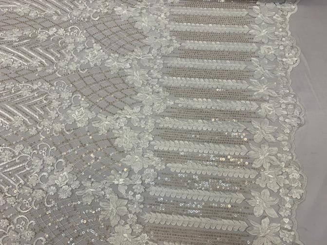 Corded 3D Flowers/Floral Mesh Lace Sequins Fabric By The Yard For Gowns, Skirts, Prom DressesICEFABRICICE FABRICSIvoryCorded 3D Flowers/Floral Mesh Lace Sequins Fabric By The Yard For Gowns, Skirts, Prom Dresses ICEFABRIC Ivory