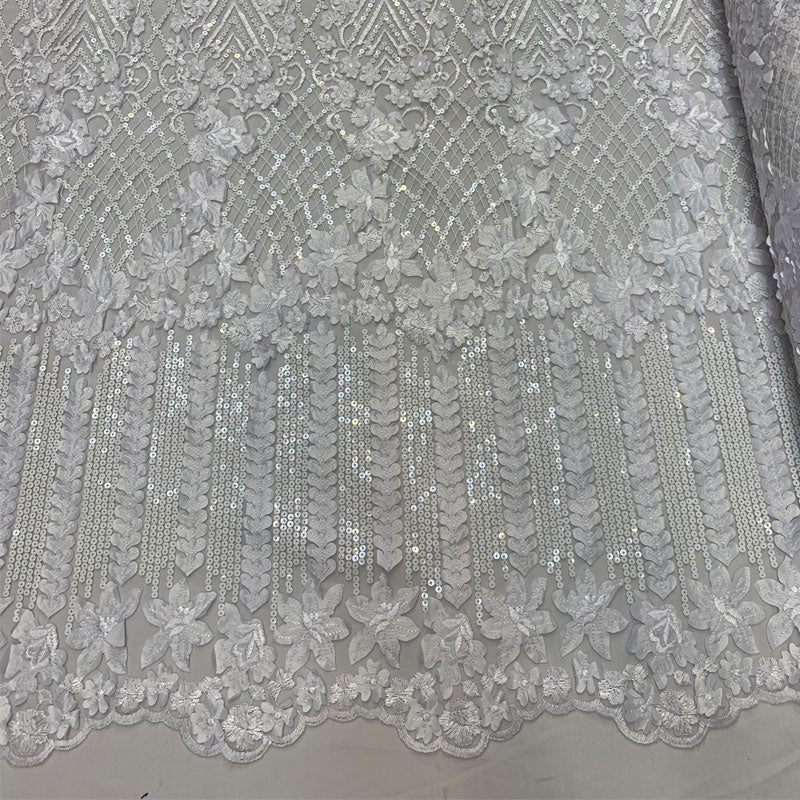 Corded 3D Flowers/Floral Mesh Lace Sequins Fabric By The Yard For Gowns, Skirts, Prom DressesICEFABRICICE FABRICSRoyal BlueCorded 3D Flowers/Floral Mesh Lace Sequins Fabric By The Yard For Gowns, Skirts, Prom Dresses ICEFABRIC White