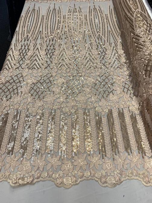 Corded 3D Flowers/Floral Mesh Lace Sequins Fabric By The Yard For Gowns, Skirts, Prom DressesICEFABRICICE FABRICSIvoryCorded 3D Flowers/Floral Mesh Lace Sequins Fabric By The Yard For Gowns, Skirts, Prom Dresses ICEFABRIC Peach