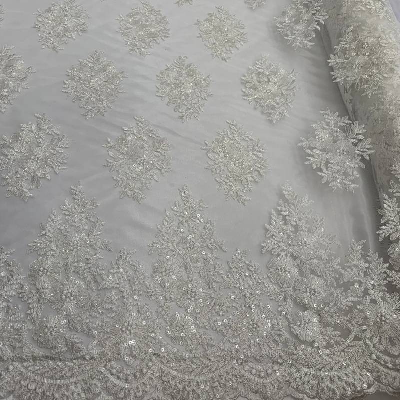Off White Bridal Lace Fabric, Embroidered Corded Lace, Fancy Lace Fabric,  Luxury Fabric 