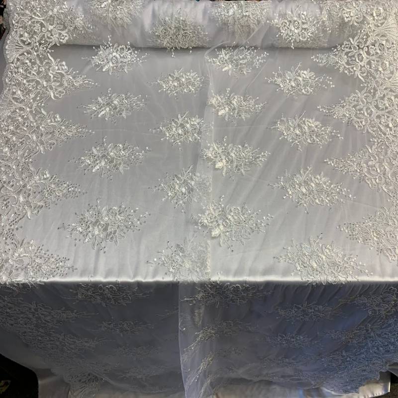 Corded White Lace Fabric / Embroidery Mesh laceICE FABRICSICE FABRICSBy The YardCorded White Lace Fabric / Embroidery Mesh lace ICE FABRICS