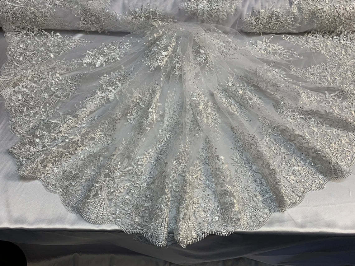 Corded White Lace Fabric / Embroidery Mesh laceICE FABRICSICE FABRICSBy The YardCorded White Lace Fabric / Embroidery Mesh lace ICE FABRICS