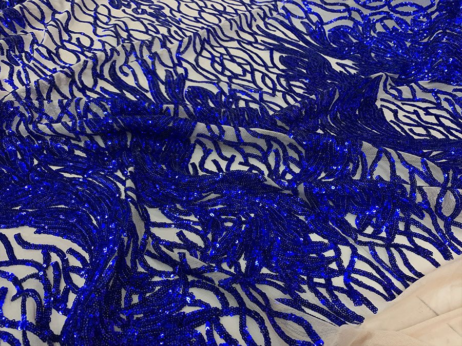 Damask Embroidery Fabric 4 Way Stretch Sequin Luxury FabricICEFABRICICE FABRICSRoyal Blue On NudeBy The Yard (58" Wide)Damask Embroidery Fabric 4 Way Stretch Sequin Luxury Fabric ICEFABRIC Royal Blue On Nude