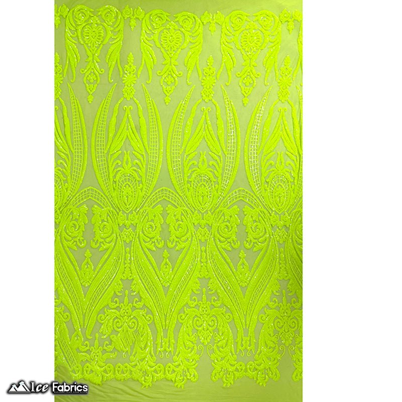 Damask Sequin Fabric | 4 Way Stretch Spandex Mesh Lace Fabric | (EGP)ICE FABRICSICE FABRICSEGP Iridescent Neon YellowIridescent Neon Yellow on Yellow meshDamask Sequin Fabric | 4 Way Stretch Spandex Mesh Lace Fabric | (EGP) ICE FABRICS Iridescent Neon Yellow on Yellow mesh