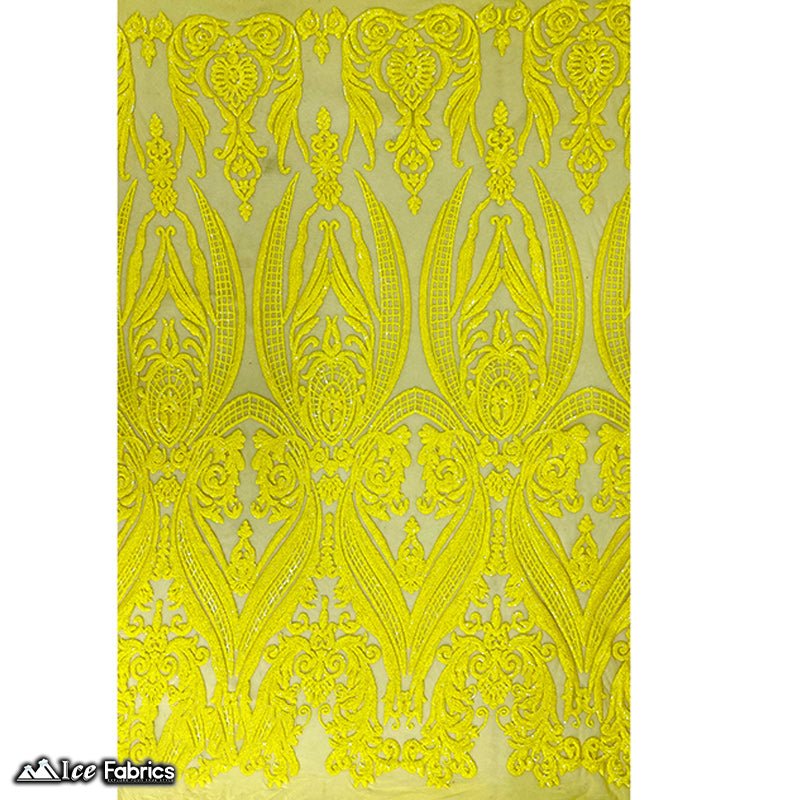 Damask Sequin Fabric | 4 Way Stretch Spandex Mesh Lace Fabric | (EGP)ICE FABRICSICE FABRICSEGP YellowYellow on YellowDamask Sequin Fabric | 4 Way Stretch Spandex Mesh Lace Fabric | (EGP) ICE FABRICS Yellow on Yellow