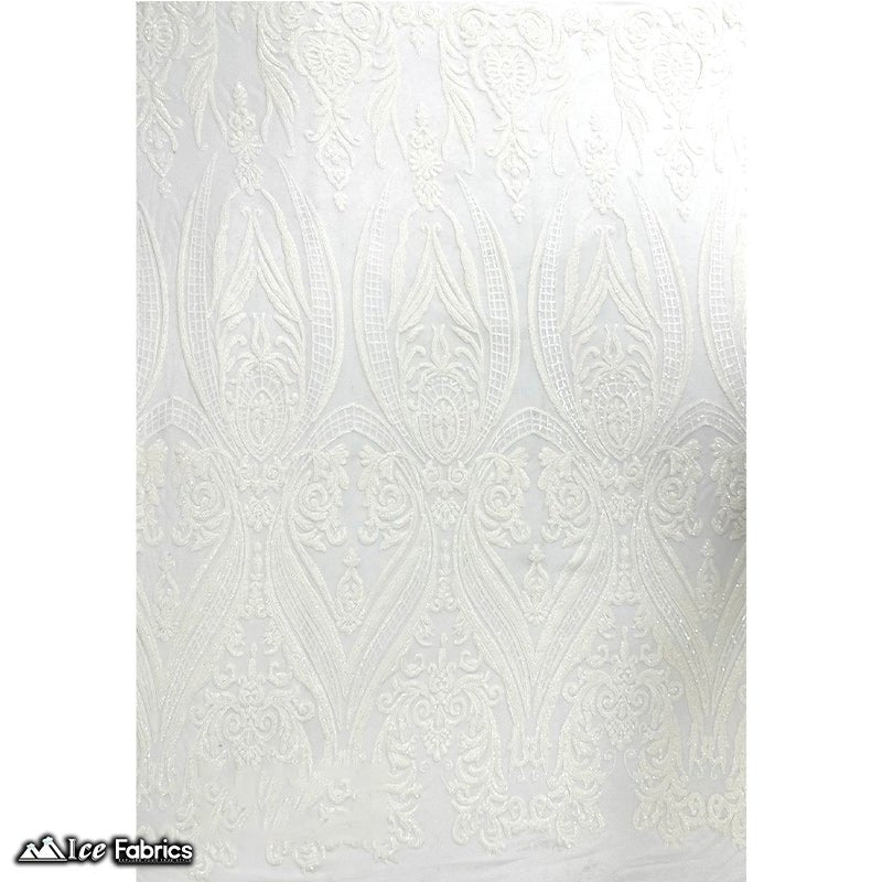 Damask Sequin Fabric | 4 Way Stretch Spandex Mesh Lace Fabric | (EGP)ICE FABRICSICE FABRICSEGP WhiteWhite On White MeshDamask Sequin Fabric | 4 Way Stretch Spandex Mesh Lace Fabric | (EGP) ICE FABRICS White On White Mesh