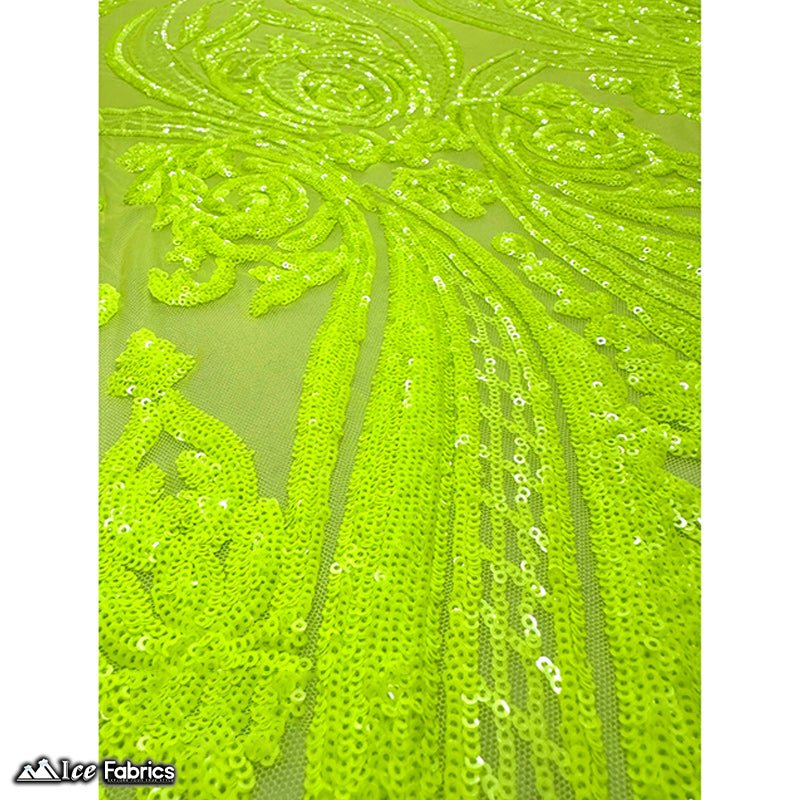 Damask Sequin Fabric | 4 Way Stretch Spandex Mesh Lace Fabric | (EGP)ICE FABRICSICE FABRICSEGP Iridescent Neon YellowIridescent Neon Yellow on Yellow meshDamask Sequin Fabric | 4 Way Stretch Spandex Mesh Lace Fabric | (EGP) ICE FABRICS Iridescent Neon Yellow on Yellow mesh