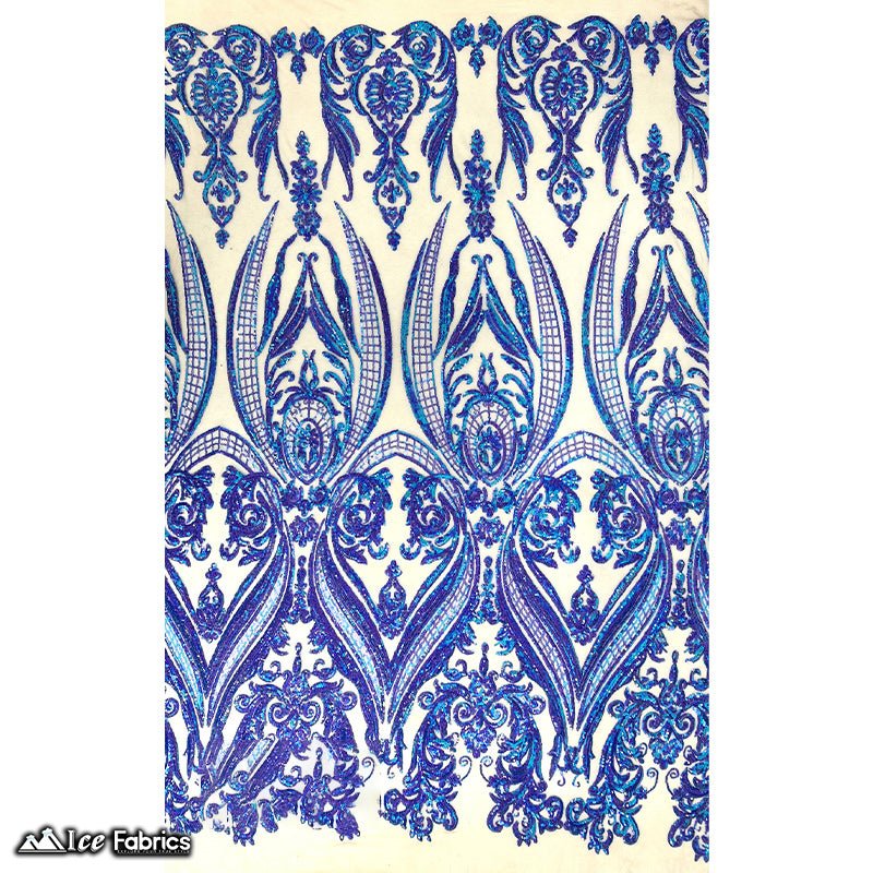Damask Sequin Fabric | 4 Way Stretch Spandex Mesh Lace Fabric | (EGP)ICE FABRICSICE FABRICSEGP Royal BlueRoyal Blue on Blue MeshDamask Sequin Fabric | 4 Way Stretch Spandex Mesh Lace Fabric | (EGP) ICE FABRICS Royal Blue on Blue Mesh
