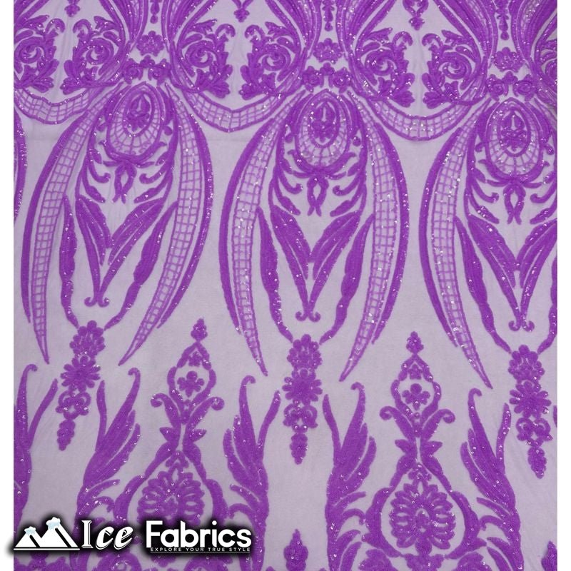 Damask Sequin Fabric | 4 Way Stretch Spandex Mesh Lace Fabric | (EGP)ICE FABRICSICE FABRICSIridescent Lavender on Lavender MeshDamask Sequin Fabric | 4 Way Stretch Spandex Mesh Lace Fabric | (EGP) ICE FABRICS Iridescent Lavender on Lavender Mesh