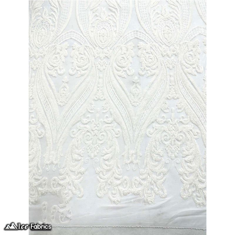 Damask Sequin Fabric | 4 Way Stretch Spandex Mesh Lace Fabric | (EGP)ICE FABRICSICE FABRICSEGP WhiteWhite On White MeshDamask Sequin Fabric | 4 Way Stretch Spandex Mesh Lace Fabric | (EGP) ICE FABRICS White On White Mesh