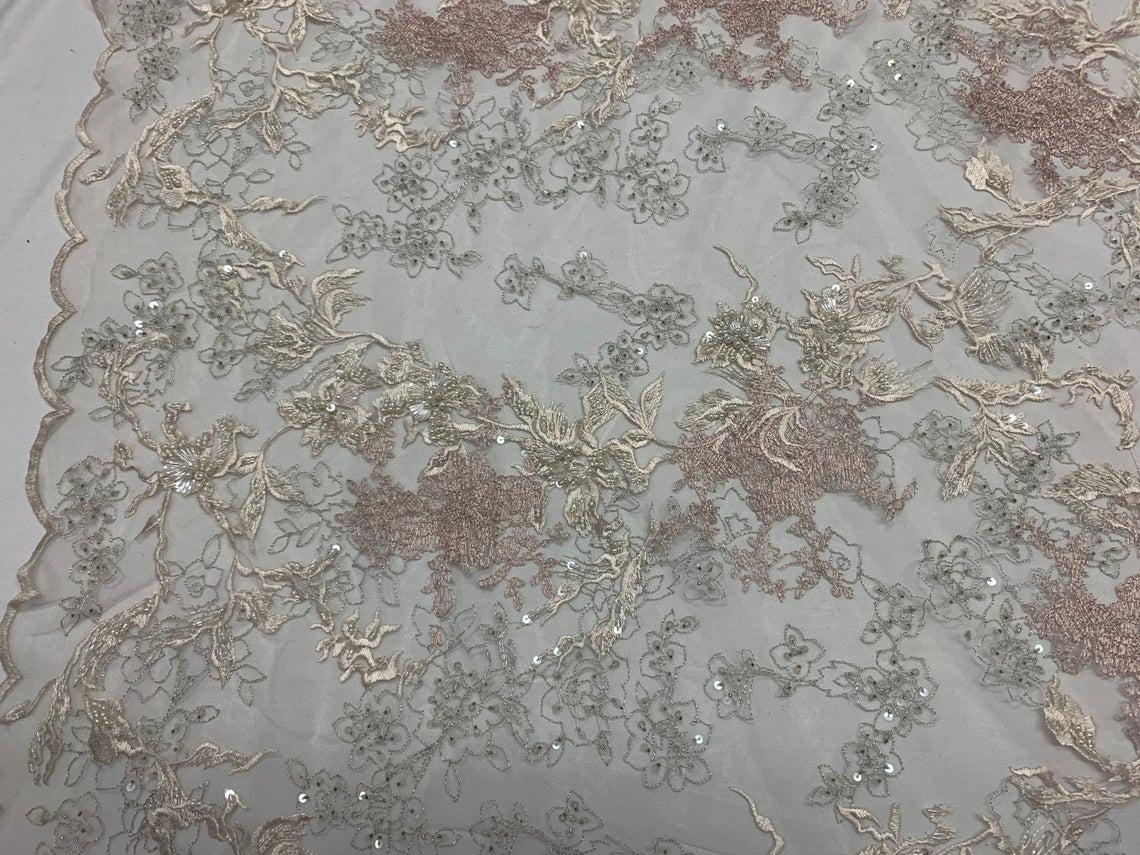 Dark Ivory Sequin Floral Bridal Fabric/ Beaded Fabric/ 3D Lace FabricICE FABRICSICE FABRICSDark Ivory Sequin Floral Bridal Fabric/ Beaded Fabric/ 3D Lace Fabric ICE FABRICS