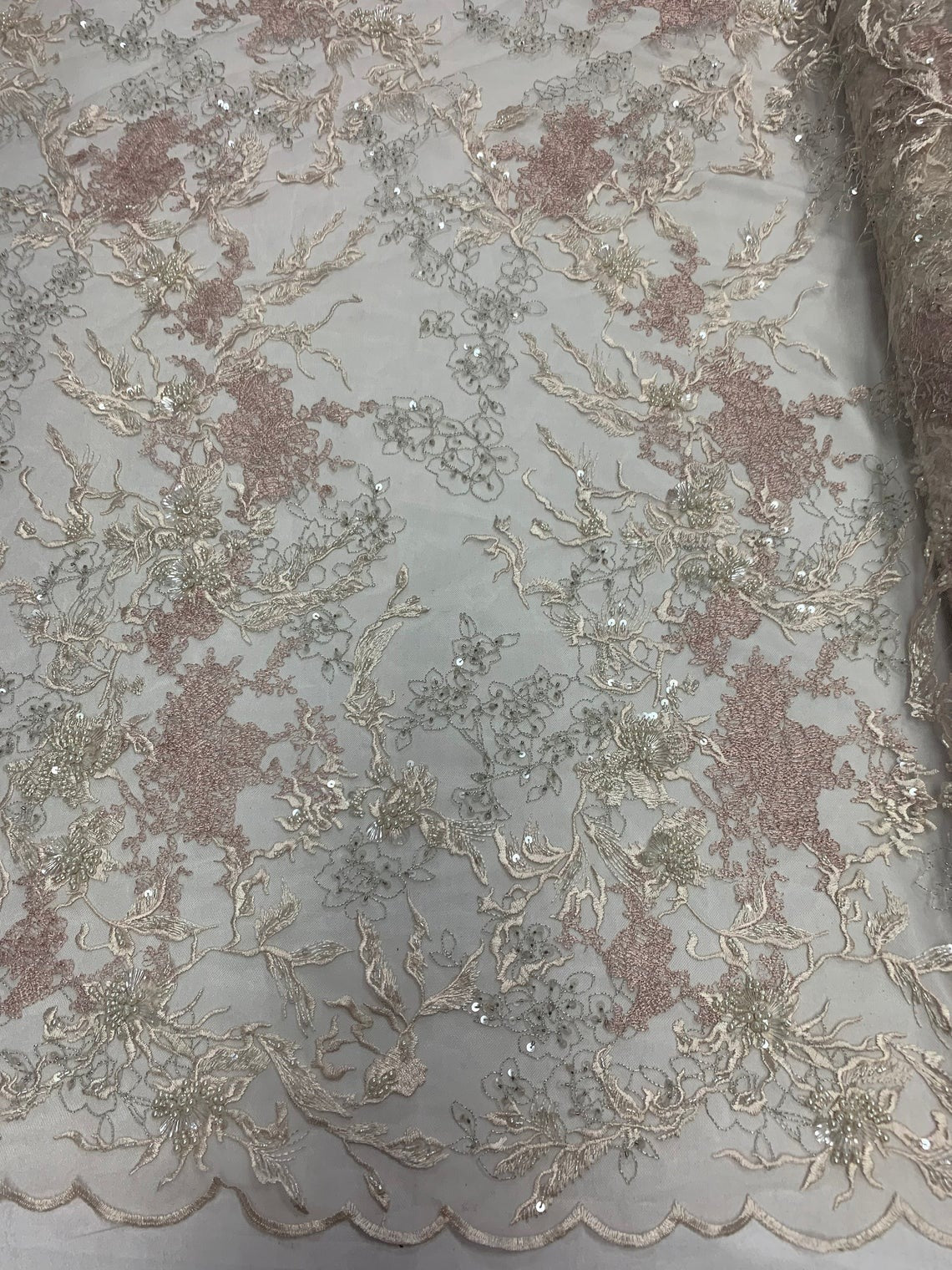 Dark Ivory Sequin Floral Bridal Fabric/ Beaded Fabric/ 3D Lace FabricICE FABRICSICE FABRICSDark Ivory Sequin Floral Bridal Fabric/ Beaded Fabric/ 3D Lace Fabric ICE FABRICS