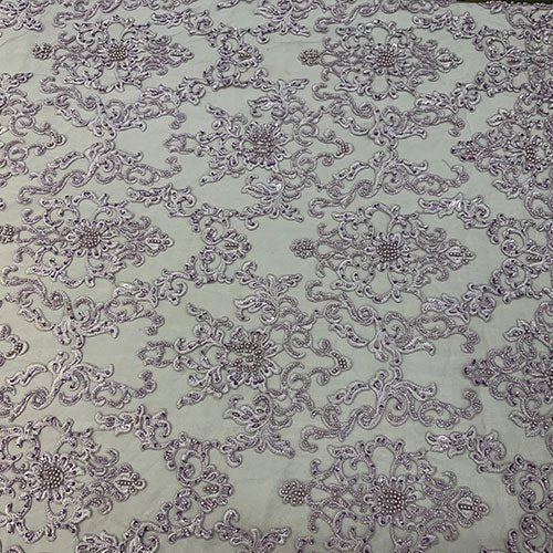 Deluxe Heavy Embroidered Glass Beaded Mesh Lace Fabric For Wedding, GownsICEFABRICICE FABRICSBurgundyDeluxe Heavy Embroidered Glass Beaded Mesh Lace Fabric For Wedding, Gowns ICEFABRIC Lilac