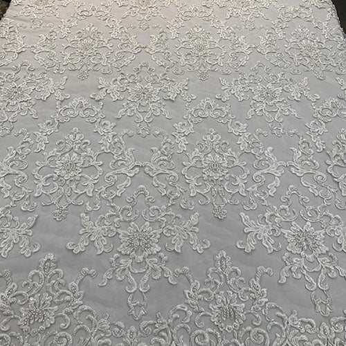 Deluxe Heavy Embroidered Glass Beaded Mesh Lace Fabric For Wedding, GownsICEFABRICICE FABRICSBurgundyDeluxe Heavy Embroidered Glass Beaded Mesh Lace Fabric For Wedding, Gowns ICEFABRIC White