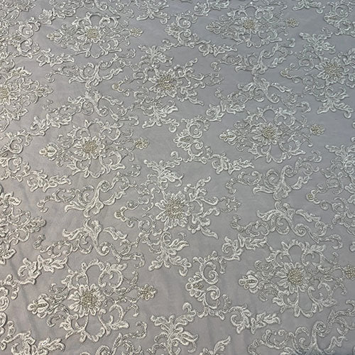 Deluxe Heavy Embroidered Glass Beaded Mesh Lace Fabric For Wedding, GownsICEFABRICICE FABRICSBurgundyDeluxe Heavy Embroidered Glass Beaded Mesh Lace Fabric For Wedding, Gowns ICEFABRIC Off White