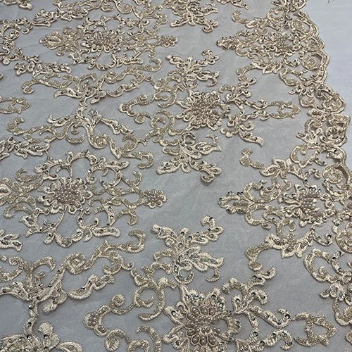 Deluxe Heavy Embroidered Glass Beaded Mesh Lace Fabric For Wedding, GownsICEFABRICICE FABRICSBurgundyDeluxe Heavy Embroidered Glass Beaded Mesh Lace Fabric For Wedding, Gowns ICEFABRIC Peach